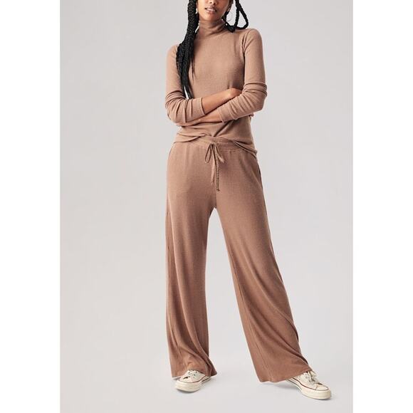 Faherty Pants - FAHERTY Roscoe Legend Rib Wide Leg Pants Sz Small Loungewear Cozy Light Brownie